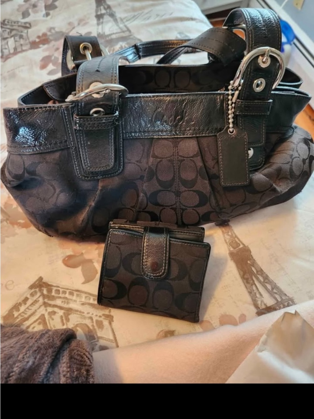Coach Black Signature Tote with Matching Wallet